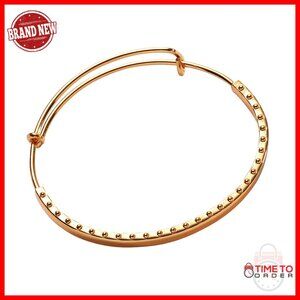 Gold Beaded Edge Charm Bangle Bracelet Nickel-Free Brass